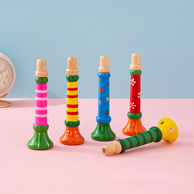 1Pc drewniany kreskówka zabawka dla dzieci róg gwizdek Instrument muzyczny dla dzieci wczesna edukacja zabawki Montessori gry treningowe