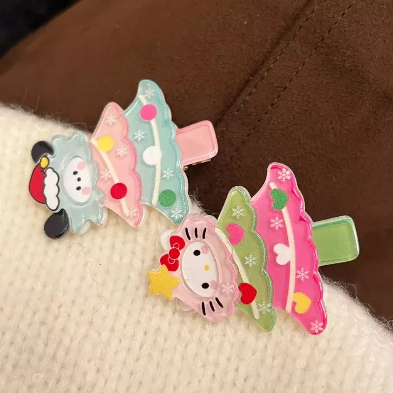 Horquilla de árbol de Navidad de Hello Kitty, Sanrio Kuromi, Cinnamoroll, Anime Kawaii, dibujos animados, pinza de pico de pato, Clip para niña, regalo