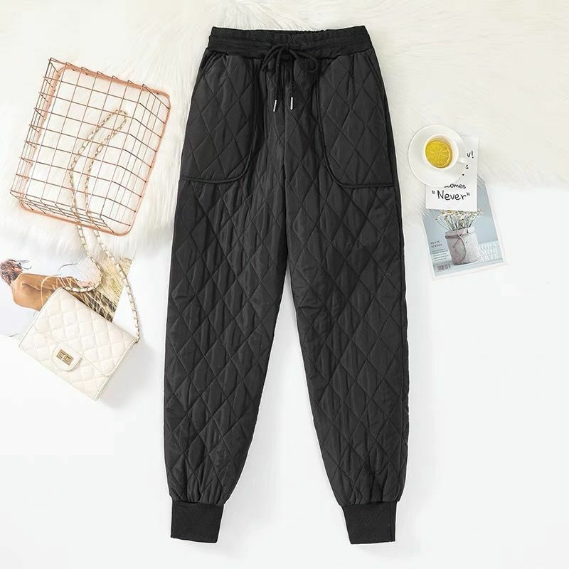 กางเกงฮาเร็มเอวสูงมีกระเป๋าสำหรับผู้หญิงกางเกงผ้าฝ้ายฤดูหนาวสีทึบกางเกง4XL ทรงแบ็กกี้