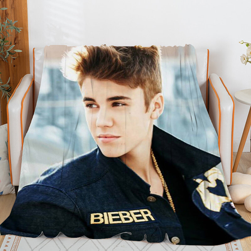 Custom Blanket Sofa J-Justin Bieber Warm Knee Bed Fleece Camping Nap Fluffy Soft Blanket for Winter Microfiber Bedding King Size