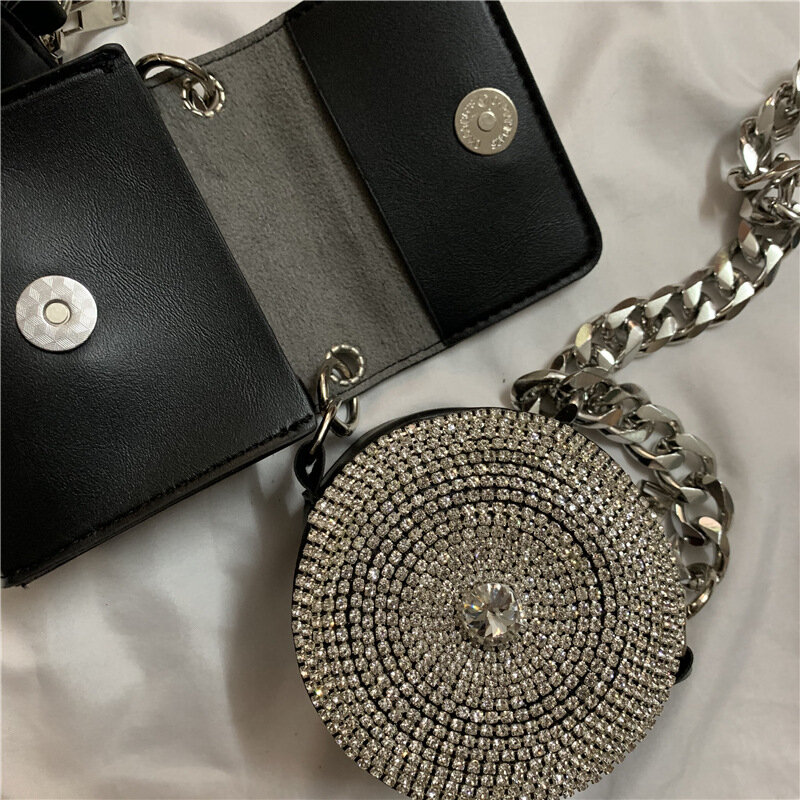 여성용 다이아몬드 스터드 가방, 의류 장식 미니 크로스바디 백, 디자이너 럭셔리 여성 지갑 체인 숄더백 지갑, 2 피스