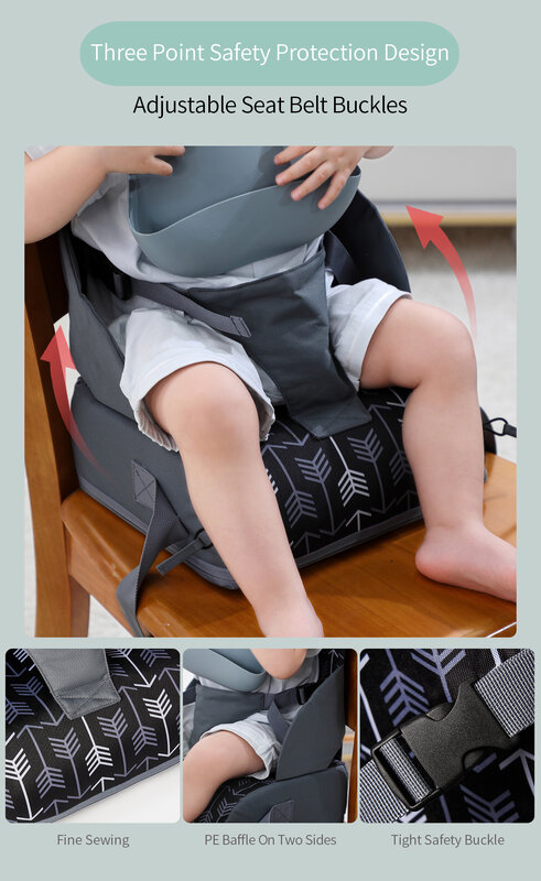 Baby Booster Seat for Kitchen Chair, Viagem, Correias laváveis, Fivela de segurança, Portátil, Criança, PU