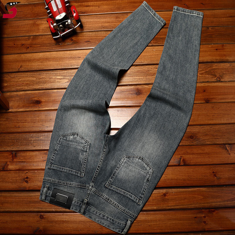 Высококачественные модные джинсы, мужские облегающие универсальные эластичные модные брюки контрастных цветов в Корейском стиле