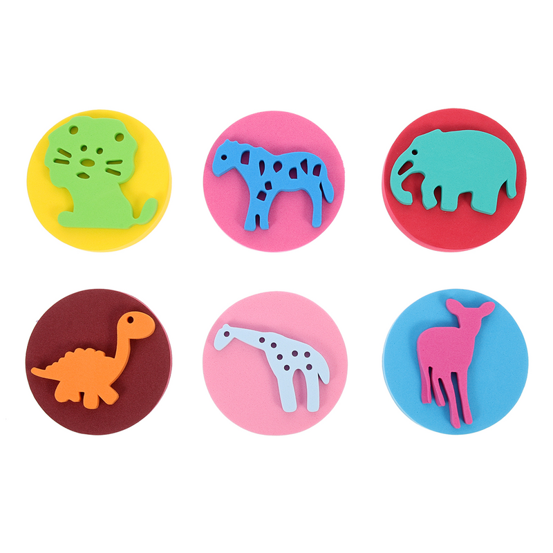 6 buah Eva spons segel kartun lukisan cap anak-anak alat hewan spons perlengkapan segel