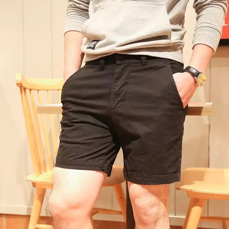 Celana pendek Bermuda untuk pria padat dengan ritsleting pria celana pendek kargo kancing besar dan tinggi katun baru di 2024 mode Streetwear Jorts