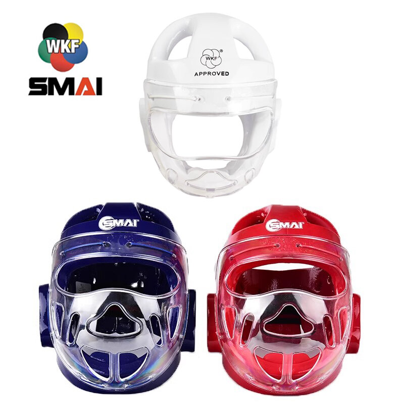 Protector de cabeza de Karate para niños, máscara aprobada por WKF, blanco, azul, rojo
