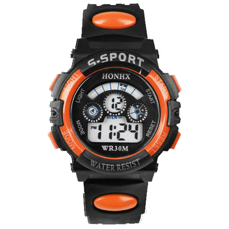 방수 디지털 LED 쿼츠 알람 날짜 스포츠 손목 시계, 어린이 소년, 오렌지, 심플하고 세련된, 새로운 어린이 시계