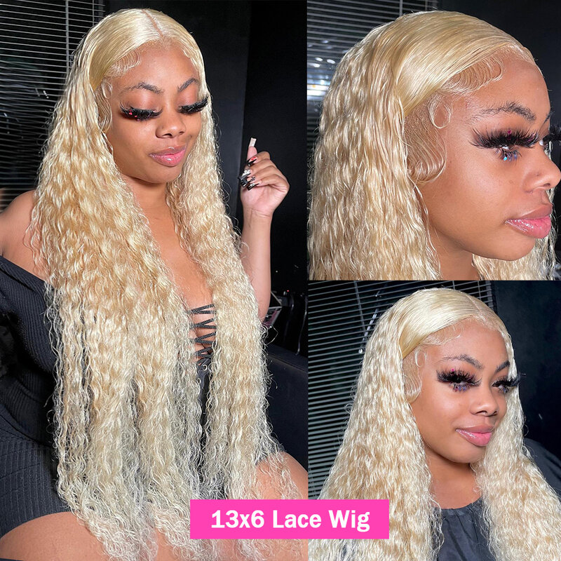 30 38 inch Loose Deep Wave 613 Honey Blonde Human Hair Wigs 13x6 Blonde HD Transparent Lace Front 250% 13x4 Transparent Curly