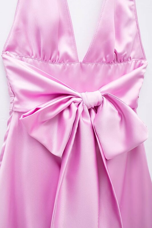 Vestido corto de seda con cuello en el cuello para mujer, minivestido elegante de tacto suave, Estilo Vintage, 2024