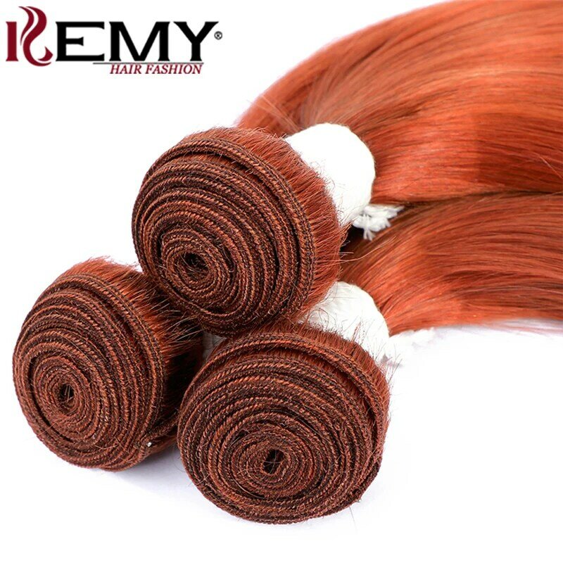 Glatte Haar bündel mit Verschluss Ingwer Orange Farbe 100% menschliches Haar weben Bündel mit Verschluss brasilia nische Remy Haar verlängerung