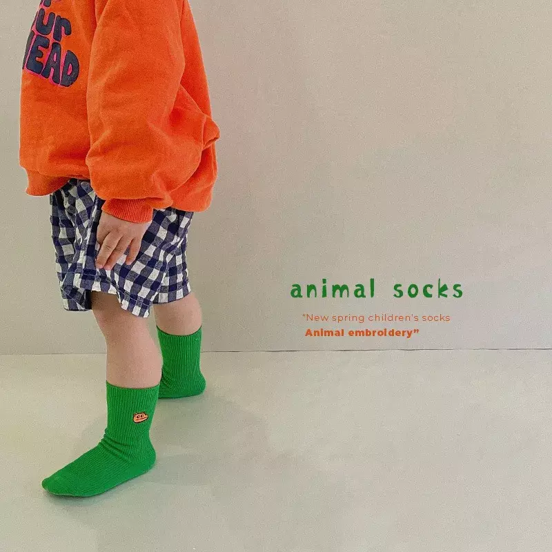 3 Pair Kids Boy Girl Sock Candy Color Kawaii Cartoon Animal Calf Sock for Toddler Spring Autumn Cotton School Student Sock