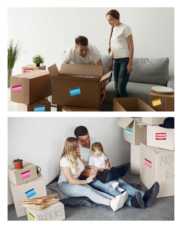 Autocollants mobiles pour déménagement, étiquette de maison, boîte d'emballage extra large, bureau, 3 chambres, 600 pièces