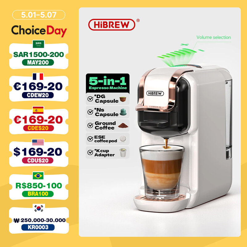 ماكينة قهوة HiBREW متعددة الكبسولات ، ساخنة وباردة ، DG cappucino ، كبسولة صغيرة Nes ، جراب ESE ، كافيتيريا قهوة مطحونة ، 19Bar H2B ، 5 في 1