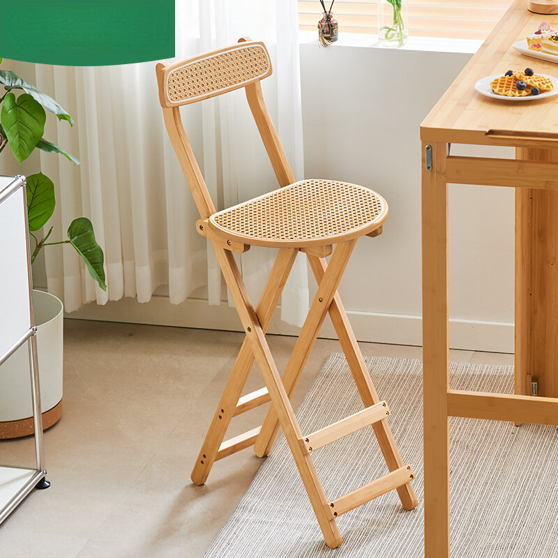 Faltbarer Barhocker Haushalt moderner minimalisti scher Hoch hocker Massivholz Bar stuhl Restaurant japanischer Rattan Rückenlehne Stuhl