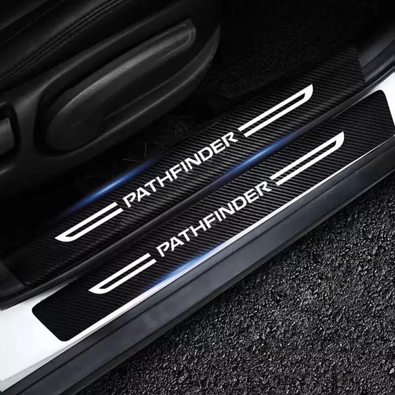 Strip Pedal pintu mobil serat karbon, stiker pelindung Bumper pelindung ambang pintu mobil Logo Pathfinder mobil