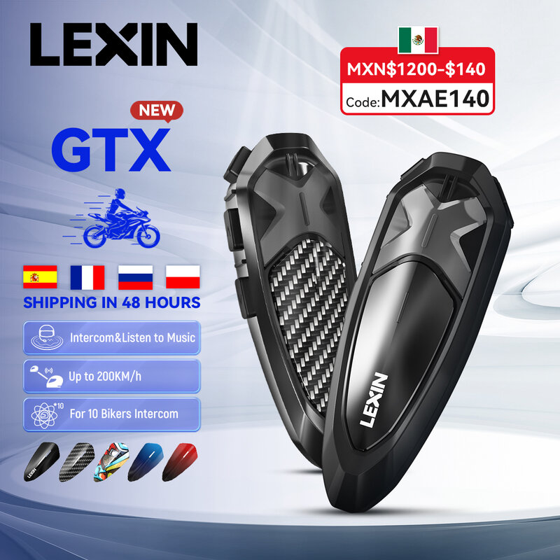New 2023 Lexin GTX Intercom Bluetooth For Motorcycle Helmet Headset Support Intercom& Listen to Music At One Time10 Riders 2000m