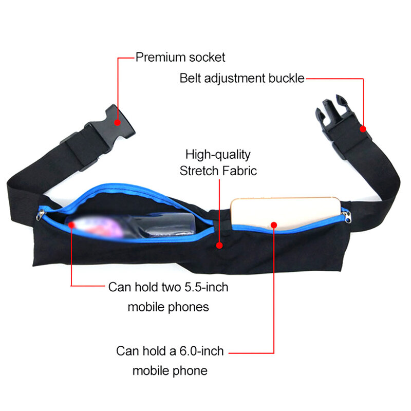 Sports Bag Waterproof Adjustable Anti-theft Pack Sport Belt Bag Running Waist Pocket Bag Outdoor Jogging Cycling Running Bag