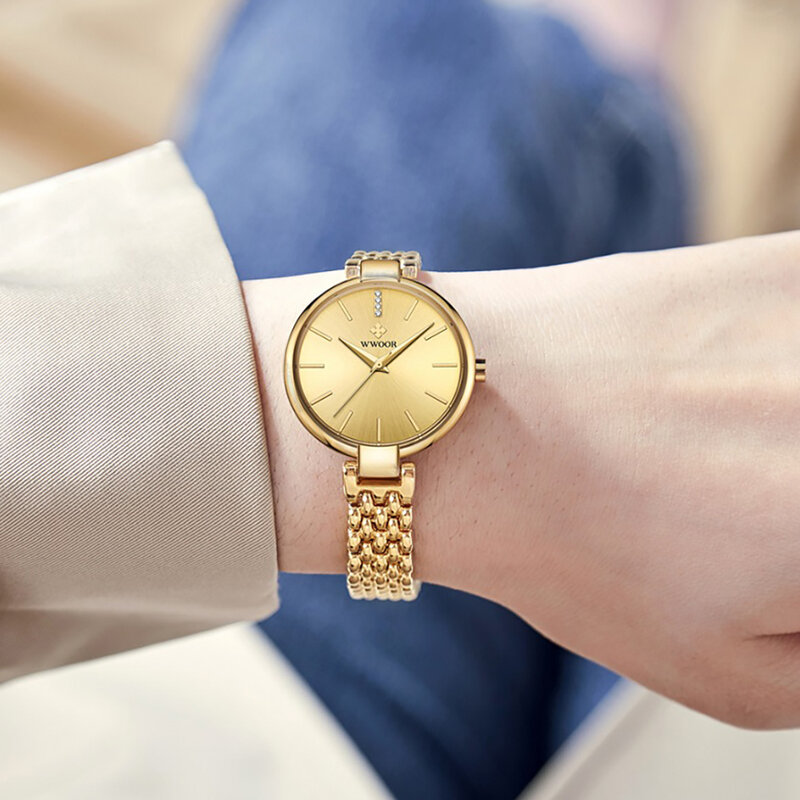 Top marka WWOOR Fashion Watch dla kobiet Casual elegancka sukienka bransoletka z diamentami zegarki damskie kwarcowy zegar Relogio Feminino