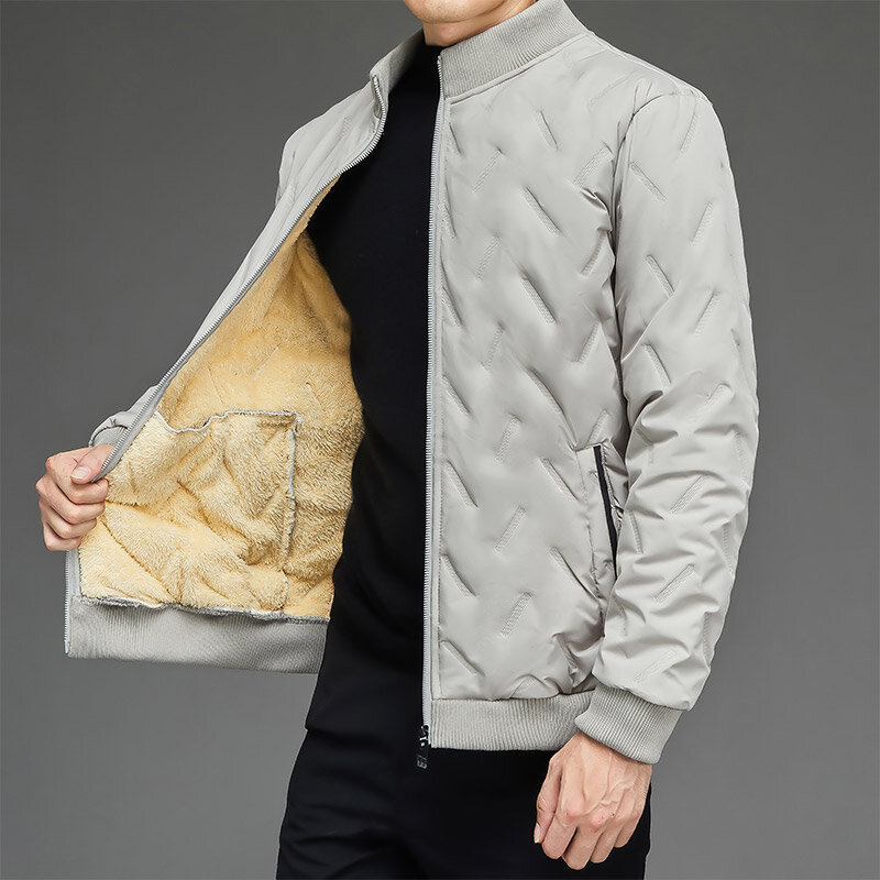 Jaqueta alinhada de pele grossa, estilo coreano masculino, casacos quentes, gola alta, jaquetas casuais, outono, roupas de inverno, nova, 2023