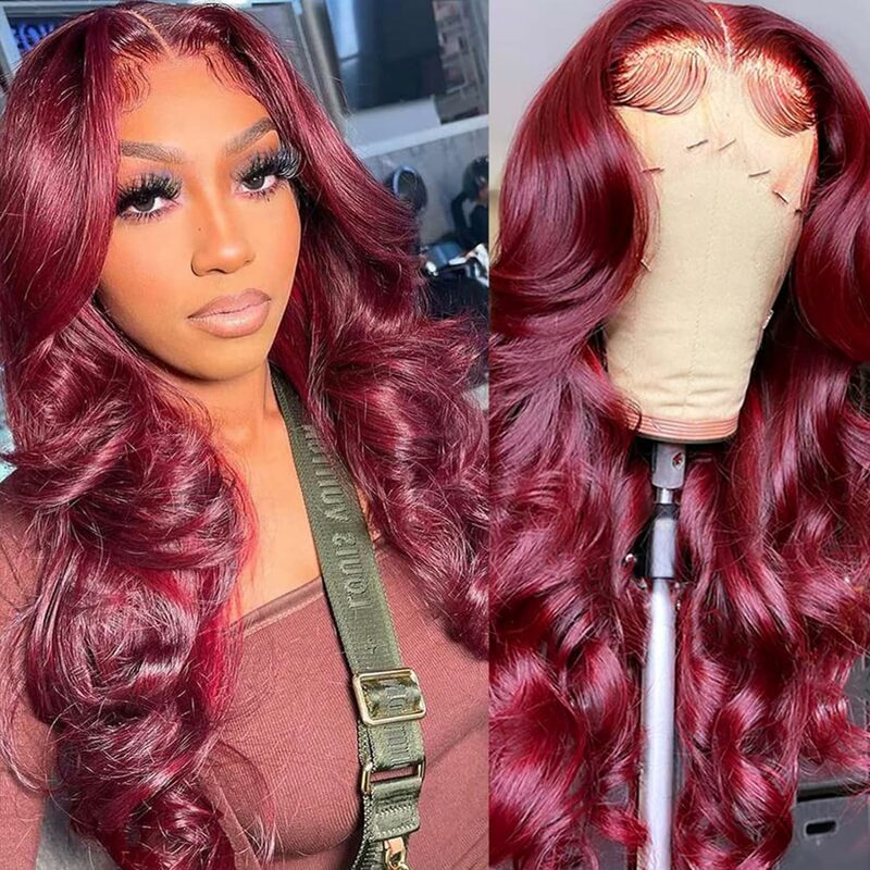 Body Wave 99J Burgundy Lace Front Wigs Human Hair 13x4 HD Lace Frontal Wigs Wine Red Color Wig Pre Plucked with Baby Hair 30inch