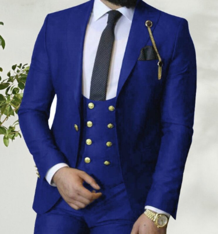 2023 kostium Homme włoski elegancka typu Slim pasuje do 3 sztuk królewskiego błękitu garnitury męskie zestaw smokingi na bal drużbowie marynarka na wesele