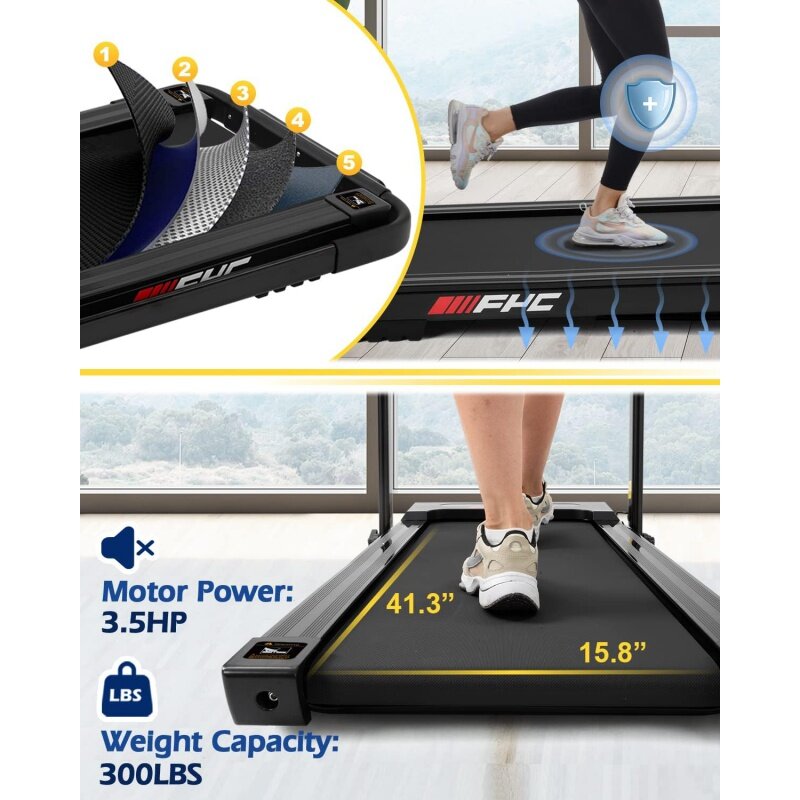 FYC Under Desk Treadmill - Walking Pad 2 in 1 Folding Treadmill Desk Workstation for Home 300LBS Weight Capacity 3.5HP, Free Ins