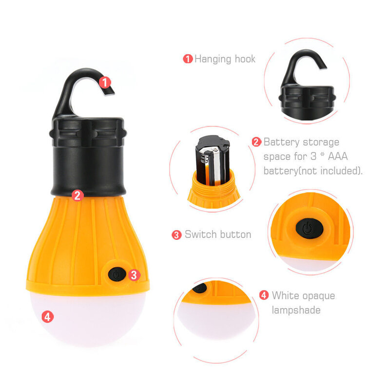 Bohlam LED Mini Portabel tenda Kemah, lampu kait pasar malam tahan air perbaikan Emegency lentera luar ruangan AAA bohlam gantung