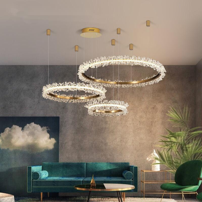 Lámpara de araña de cristal de lujo para sala de estar, luz circular nórdica para restaurante, dormitorio principal, luz de luciérnaga