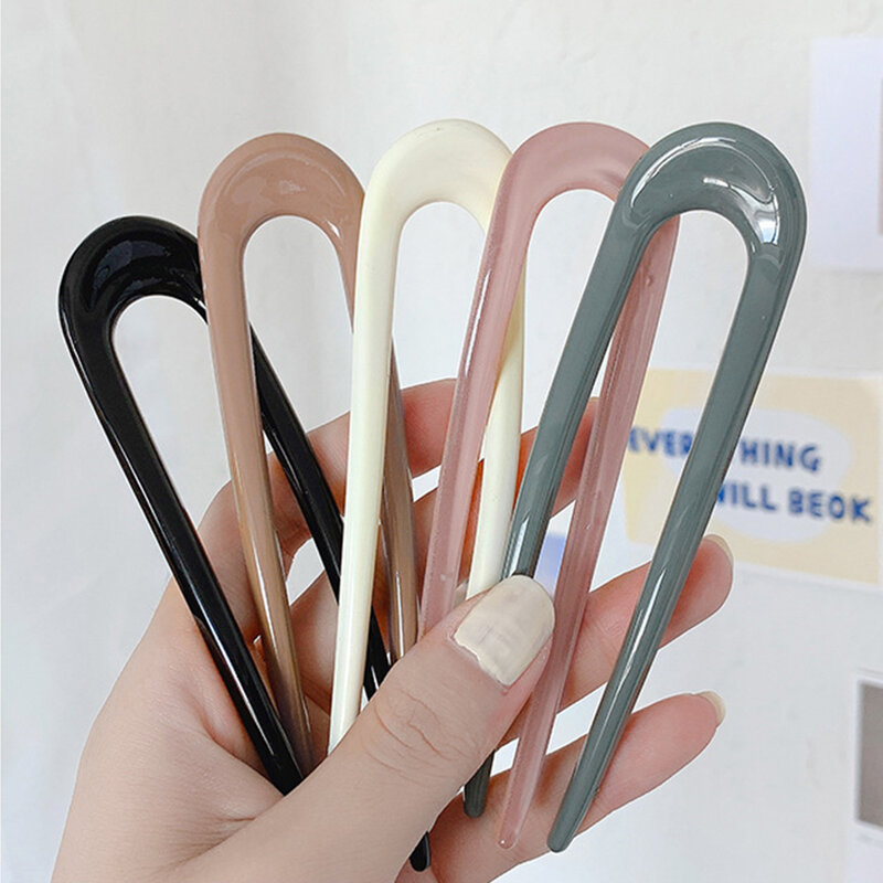 Korean Simple Multicolor Acrylic Vintage U-shaped Hair Fork Hairpins Hair Sticks Hair Accessories