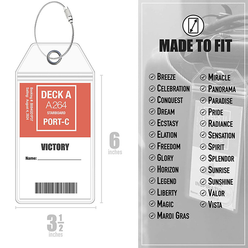 Funda de PVC resellable transparente para tarjeta de billete de barco, soporte de etiqueta de crucero de equipaje, bolsa de sello con cremallera, llavero de acero al azar, 1 ud.