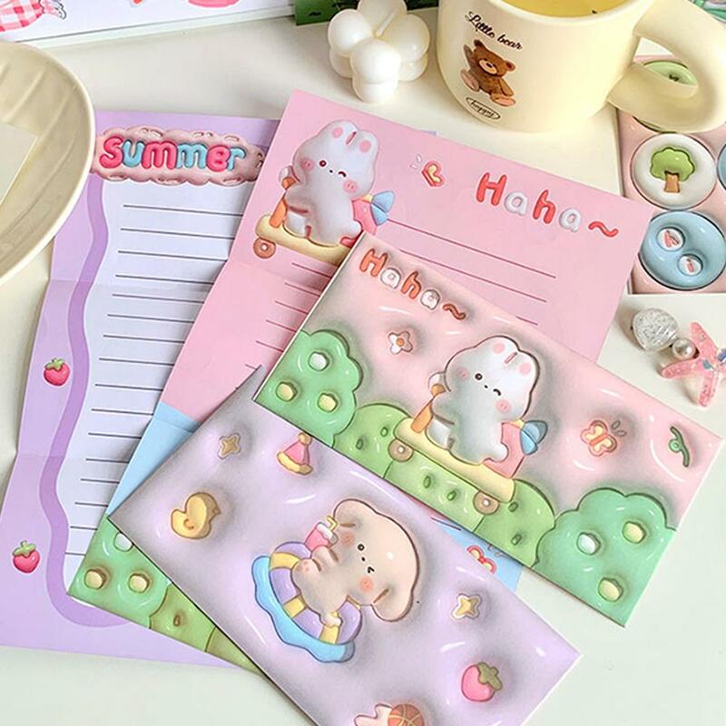 Kawaii Flower Planet Whale Supplies, Creative Staacquering, Children Wedding Office Series, School Env, 3 Enveloppes + 6 Paper Letter, D4F0