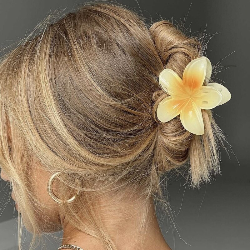 Plastic Flower Hair Claw para Mulheres e Meninas, Plumeria Hair Clip, Shark Grab, Hawaiian, 8cm, 1Pc