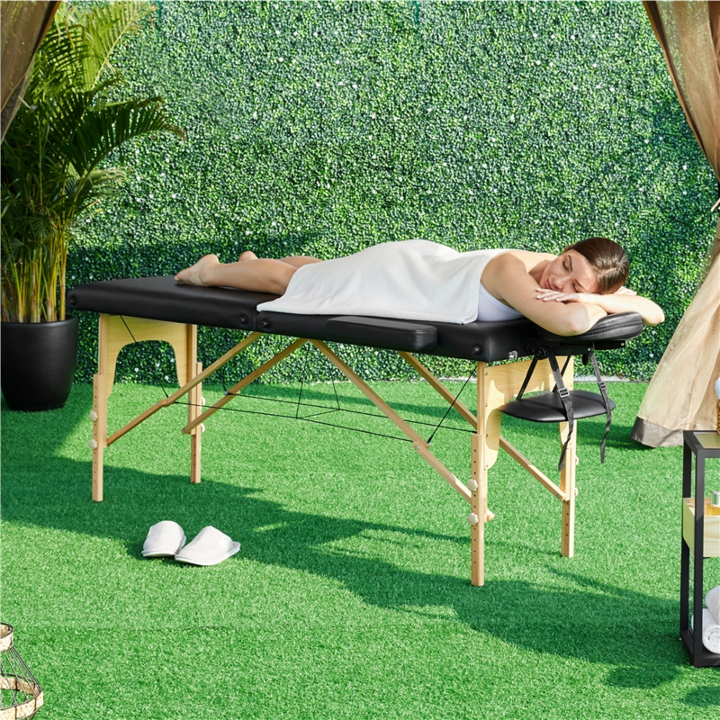 84" Portable 2 Section Massage Table with Headrest, Armrest, and Hand Pallet, for Spa Treatments & Tattoos