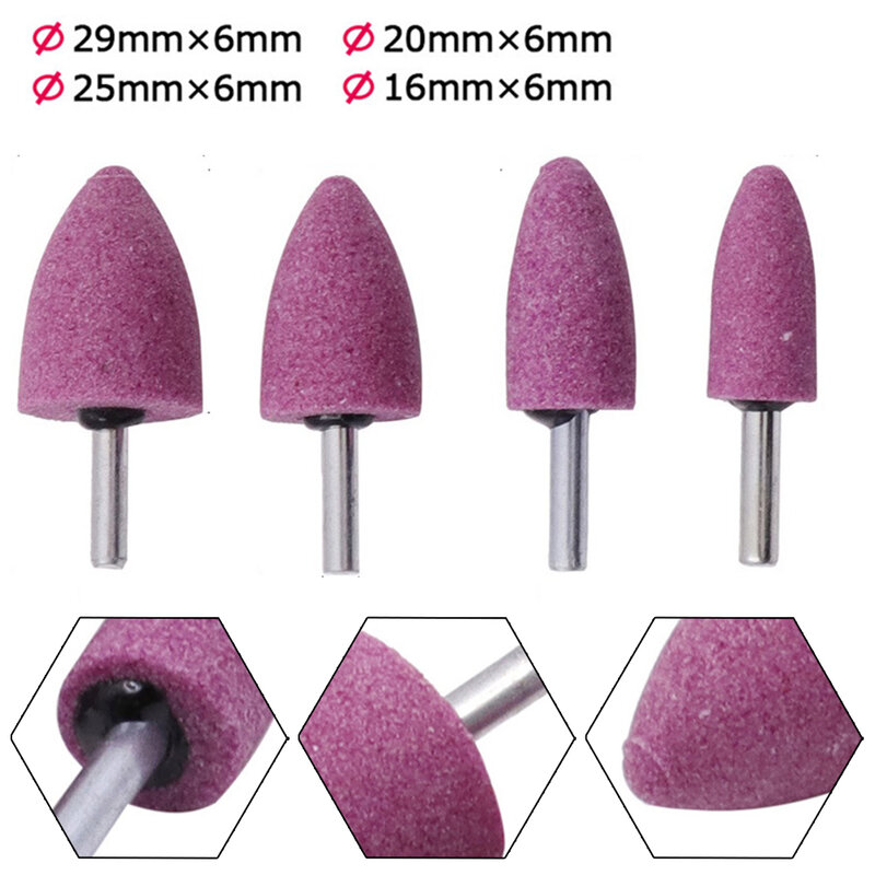 1pc 6mm Shank Red Corundum Conical Grinding Head For Polished Rust Removed Metal Abrasive Rotary Tools