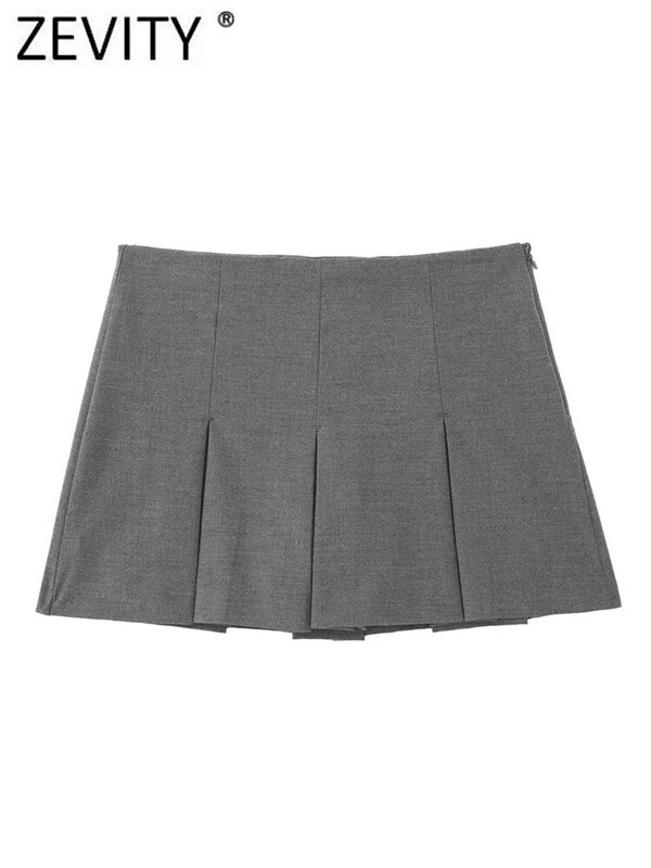 Zevity mulheres de cintura alta plissados largos design magro shorts saias feminino lado zíper culottes shorts quentes chic pantalone cortos p2576