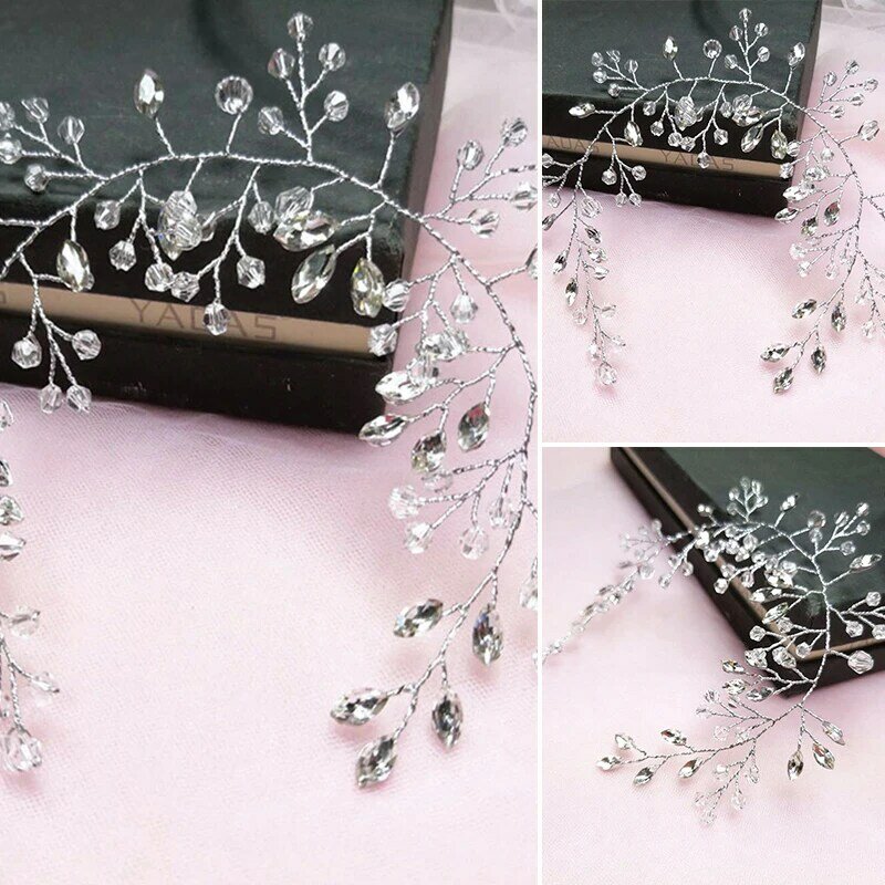 Crystal Headband Bridal Wedding Hair Accessories Pearl Rhinestone Silver Color Flower Hair Comb Clips For Women Tiaras Jewelry