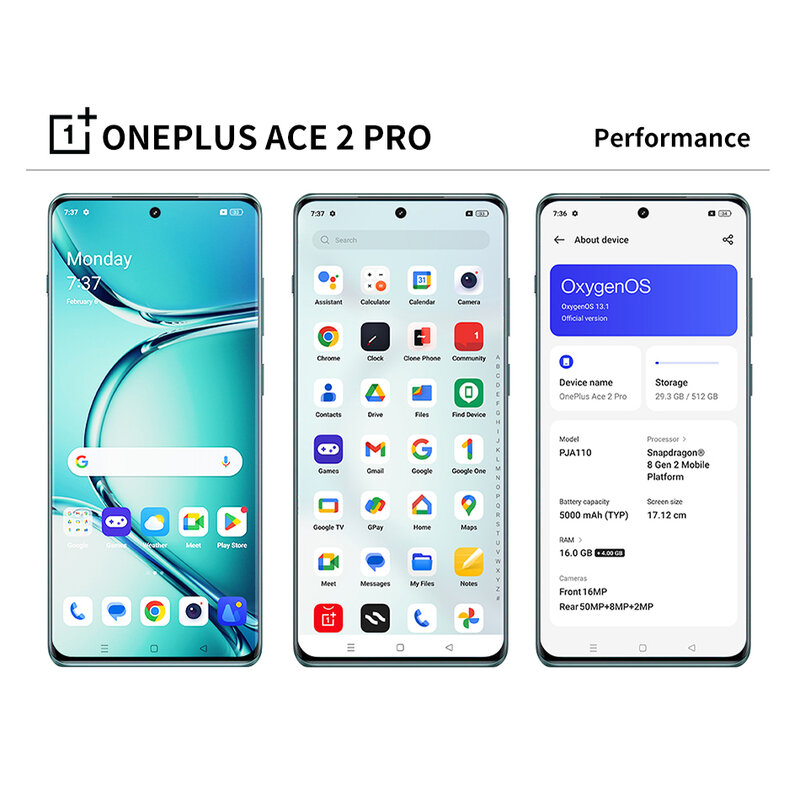 شاشة عرض Oneplus-Ace 2 Pro 5G Global Rom, Snapdragon 8 Gen 2, 6.74 ", 120Hz AMOLED ، بطارية 5000mAh ، 150W ، شحن SuperVOOC