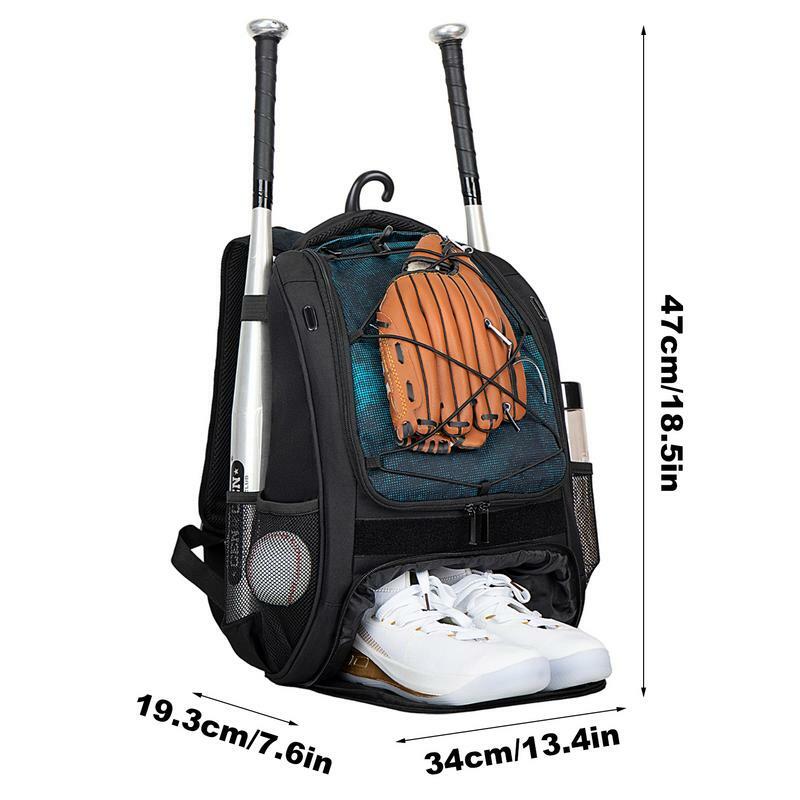 Grande capacidade Baseball Bat Bag com compartimento de sapato para meninos, mochila juvenil