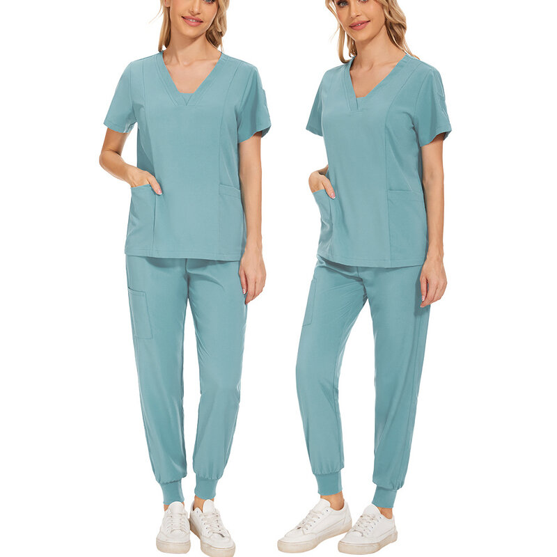 Seragam bedah wanita Scrub Set medis Suster kecantikan Salon pakaian kerja Scrub klinis Top + celana Spa dokter Nursing tunik Suit