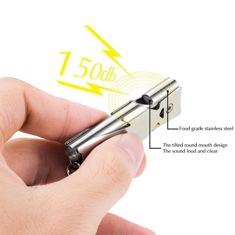 Outdoor EDC Survival Whistle High Decibel Double Pipe Whistle Stainless Steel Alloy Keychain Cheerleading Emergency Multi Tool