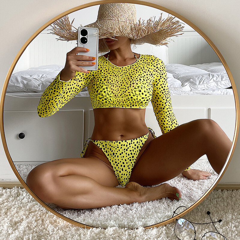 Ellolace Da Báo Đầm Nữ 3 Món Dây Micro Áo Bikini Riêng In Áo Tắm Brasil Eo Thấp Đi Biển