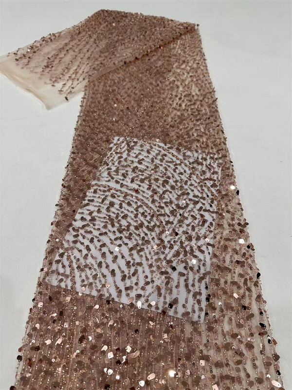 Terbaru kain renda payet Afrika 2024 kualitas tinggi renda bordir kain jala manik-manik 5 yard untuk wanita gaun pesta pernikahan