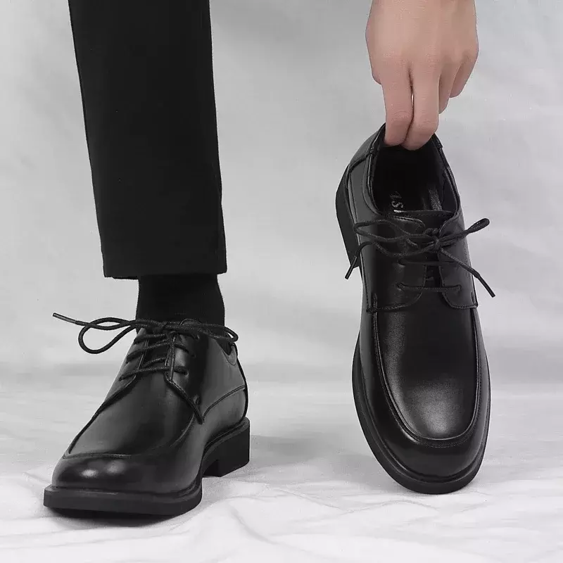 Мужские кожаные туфли на платформе, с квадратным носком и низким ремешком