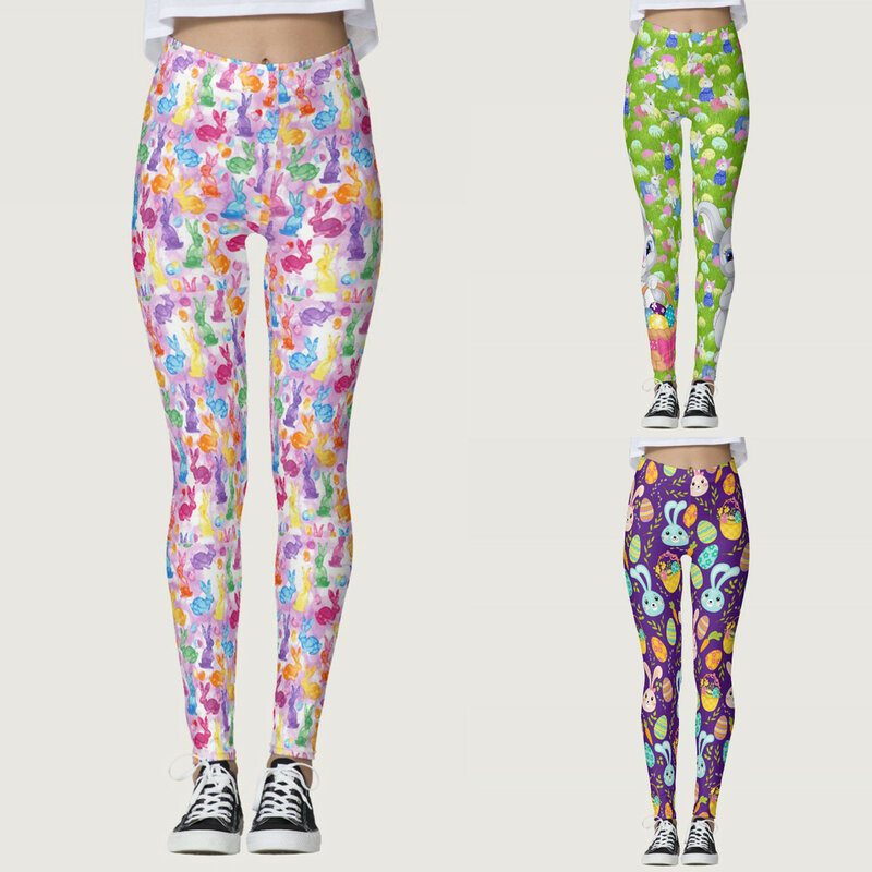 2024 Easter Day Women's Casual High Waist Yoga Pants Print Pattern Sports Leggings Pants Fashionable Slimming Leggings For Woman