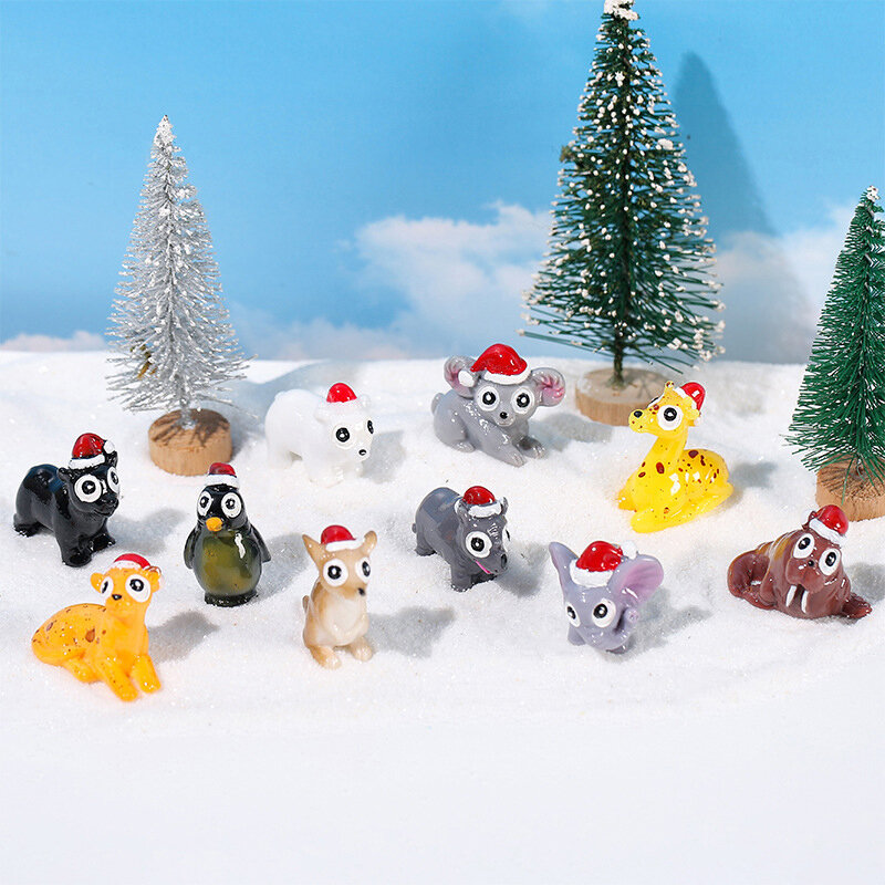 Boże Narodzenie figurki miniaturowe słodkie zwierzę ozdoby z żywicy mikro element dekoracji krajobrazu biurko DIY akcesoria do dekoracji domu