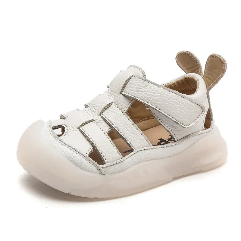 Sandálias de couro genuíno para bebê, sapatos de sola macia para meninas e meninos, sapatos de praia para crianças em idade escolar, verão
