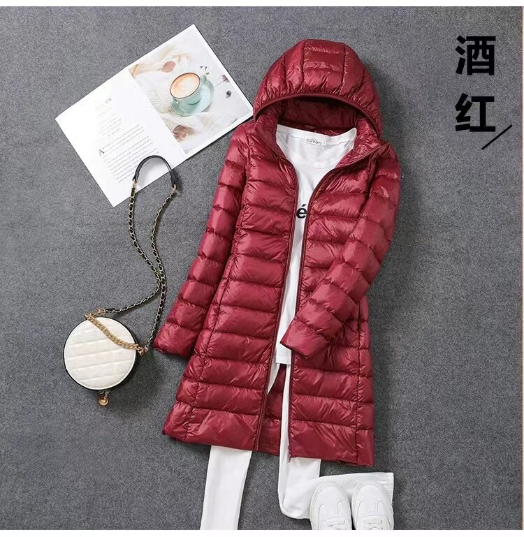 Abrigo largo de invierno para mujer, chaqueta de plumón desmontable, ultraligera, con capucha, talla grande 5XL, 6XL