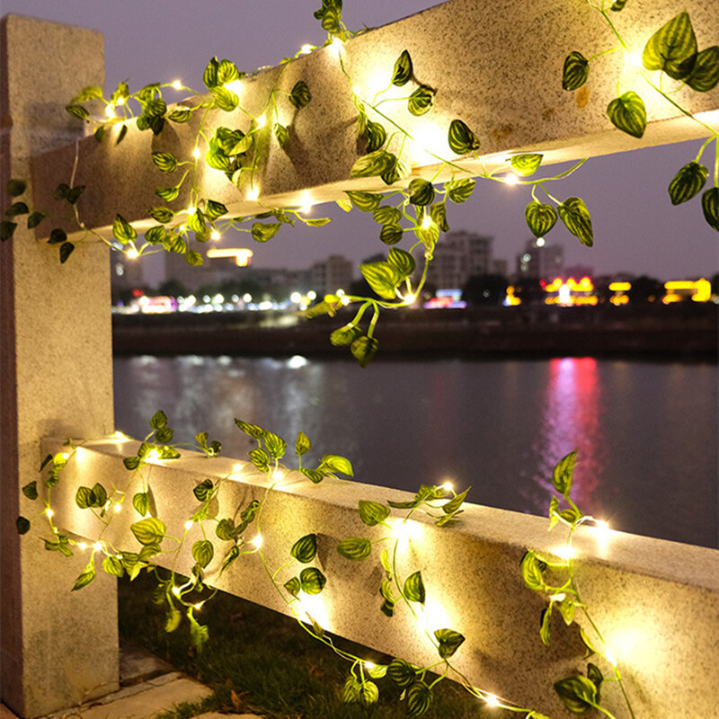 2,3 m Seide Blätter gefälschte Kriech pflanze grünes Blatt Efeu Rebe 3m LED Lichterketten für zu Hause Hochzeits feier hängende Girlande künstliche Blume