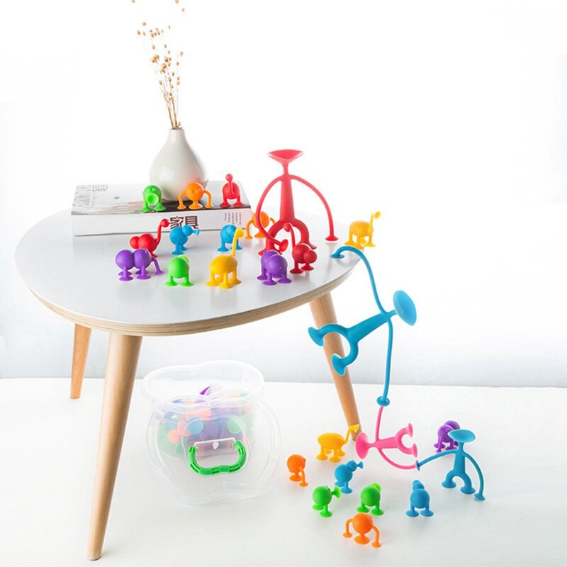 아기 목욕 장난감 흡입 컵 PVC 장난감 보관 가방, 부드러운 고무 가족 상호 작용 장난감, 어린이 욕실 교육 선물