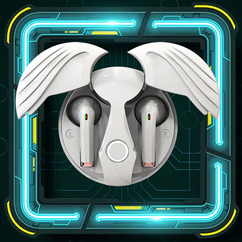 天使の絵が描かれたワイヤレスヘッドセット,Bluetooth 2023,新しい,ステレオスポーツゲーム,ロックスタイル,マイク